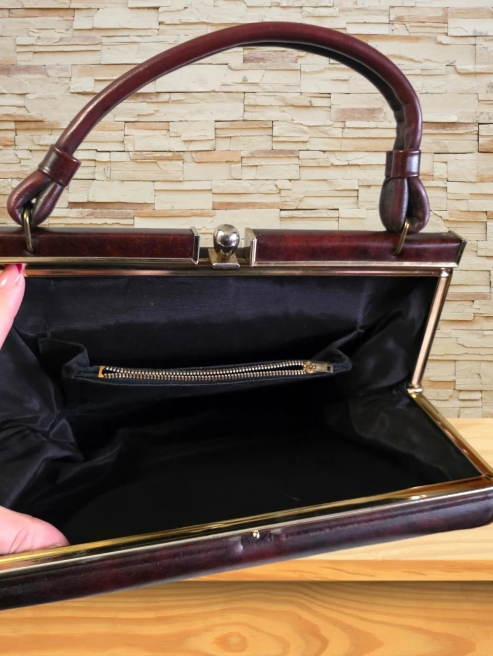 Vintage 1960s Doctor Bag Genuine Leather Frame Satchel Brown Structured Handle